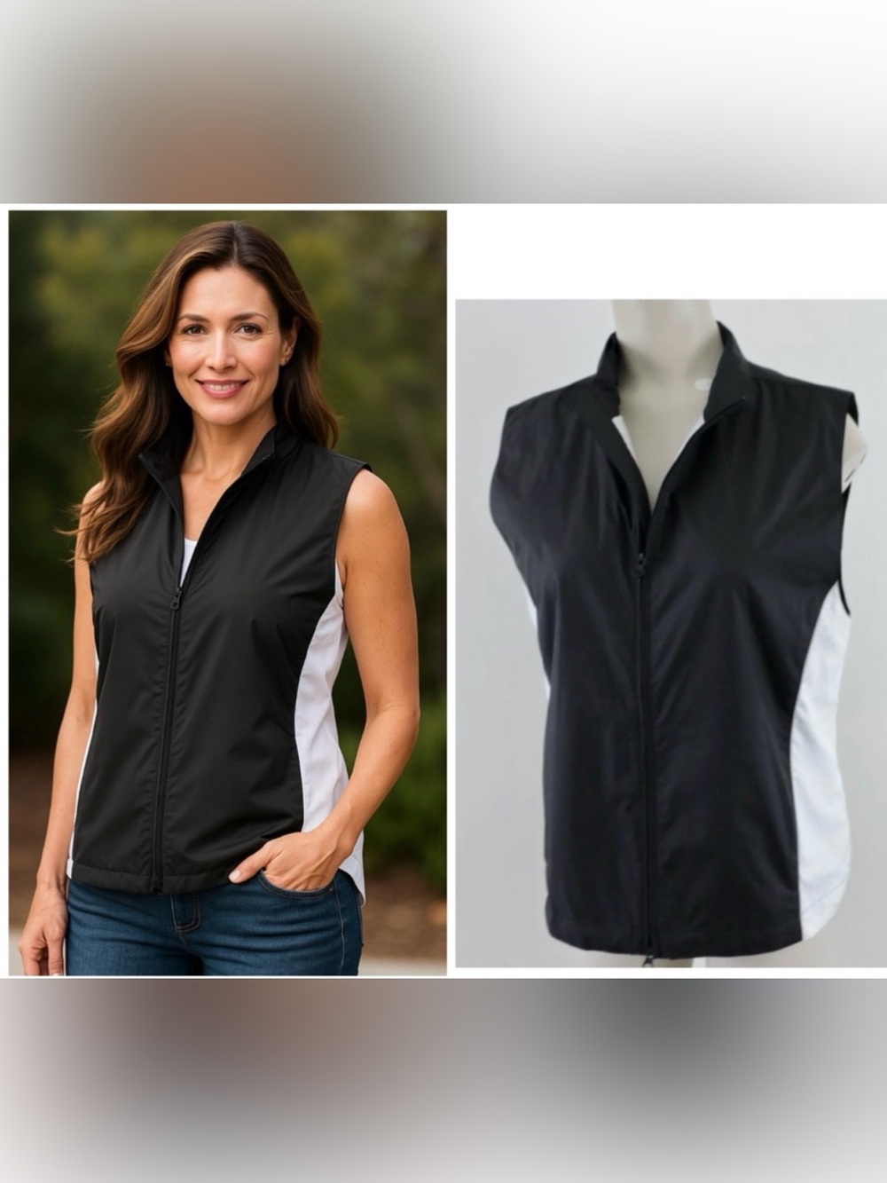 Women's FJ‎ Golf  Black White Full Zip Windbreaker Lightweight Vest